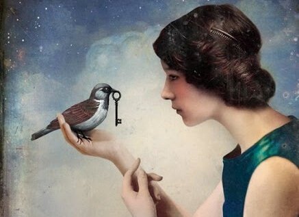 Kvinna med fågel