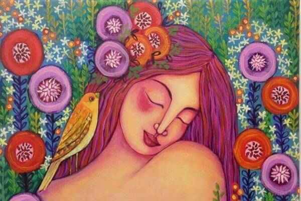 Kvinna bland blommor