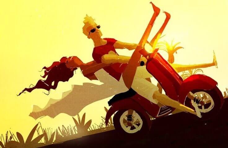 Par på moped som lärt sig att skratta mer