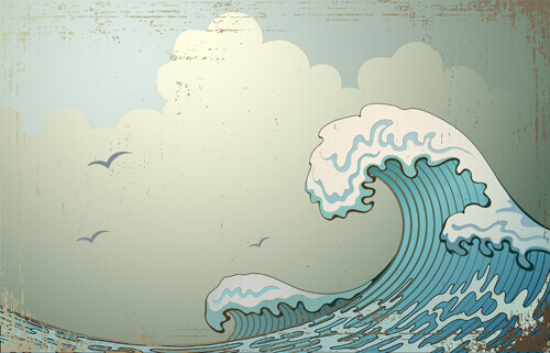 Våg som illustrerar surfarens historia