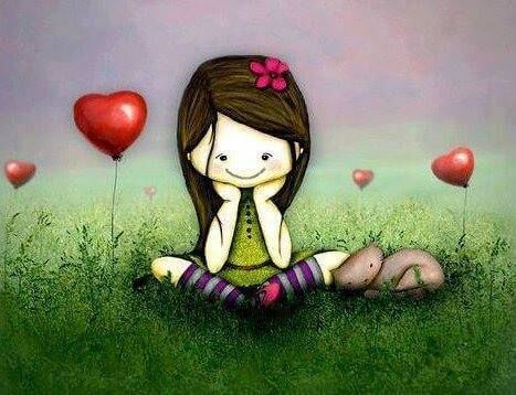 Flicka med hjärtballonger