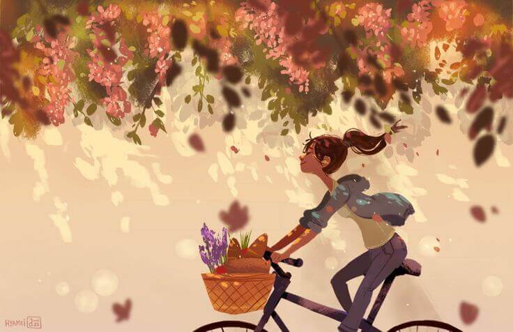 Flicka på cykel