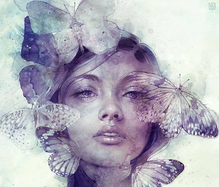 Kvinna med fjärilar