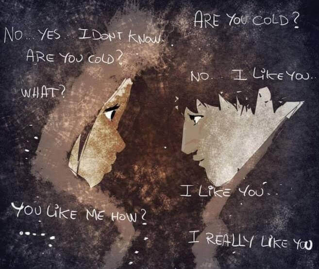 Flicka och pojke som visar kärlek utan smärta