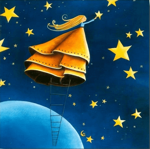 Flicka plockar stjärna