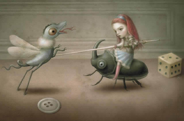 Flicka på skalbagge som beter sig som känslomässiga parasiter