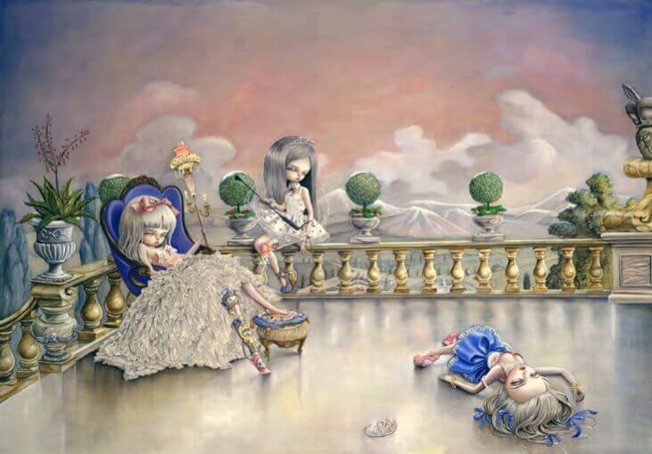 Flickor på altan som lär känna varandra