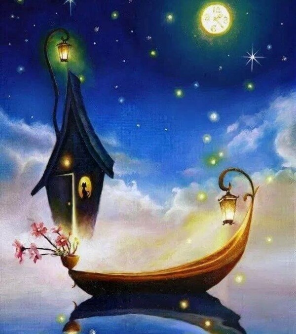 Båt under stjärnhimmel