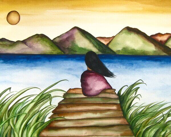 Flicka på brygga som släppt sin stolthet