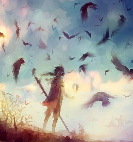 Person bland fåglar