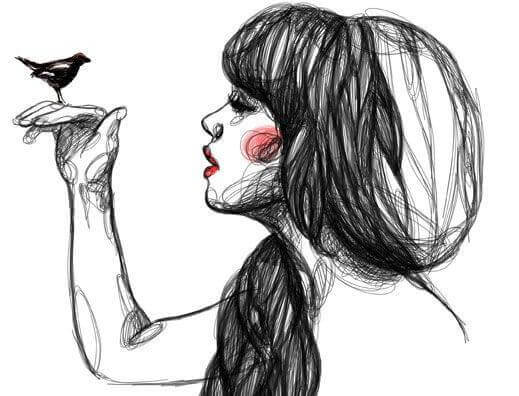 Kvinna med fågel som visar fördelarna med att ge och hjälpa