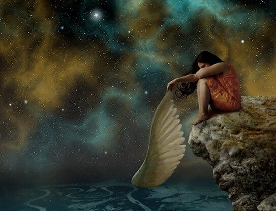 Flicka med avtagen vinge