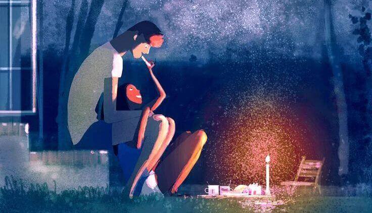 Par som upplever det bästa i livet i sin trädgård