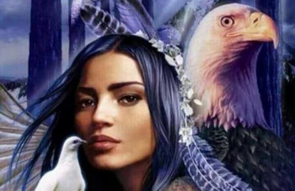 Örn, duva och kvinna