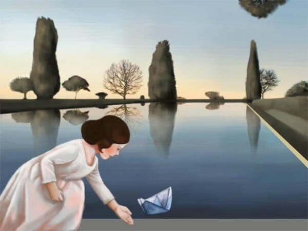 Flicka med pappersbåt