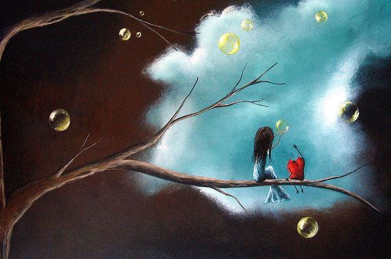 Flicka och hjärta i träd