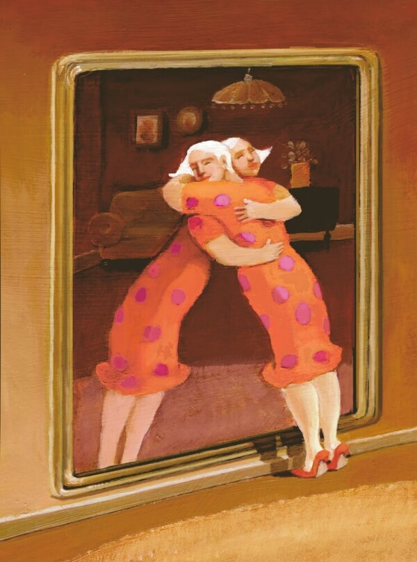 Kvinna kramar spegelbild