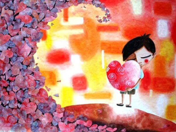 Pojke kramar hjärta