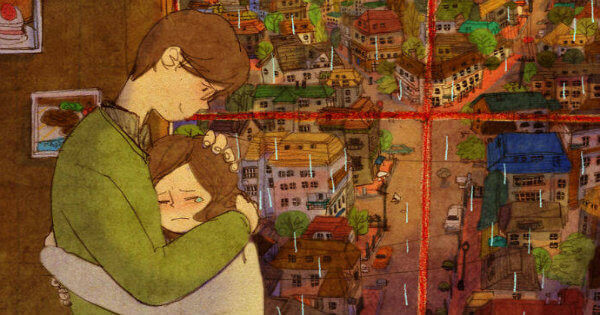 Gråtande kvinna med man illustrerar det emotionella livet