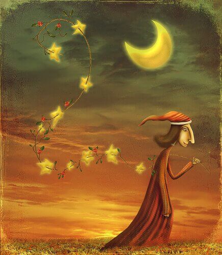 Person drar på stjärnor