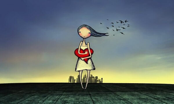 Flicka kramar hjärta