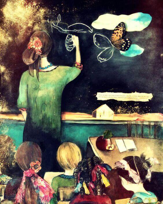 Lärarinna som målar