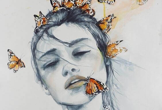 Fjärilar på kvinna
