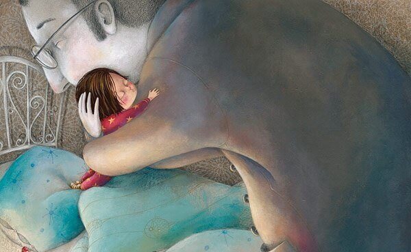 Litet barn med stor far visar effekterna av vänlighet