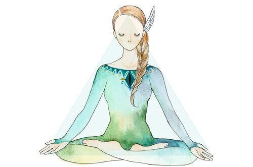 Kvinna som mediterar