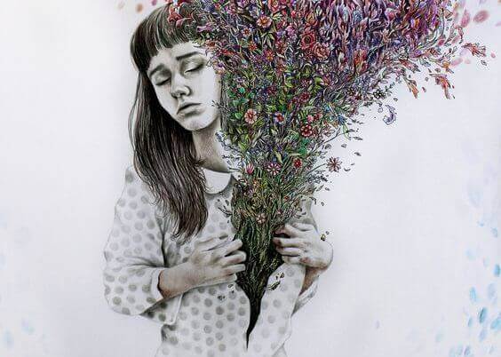 Kvinna med blommor