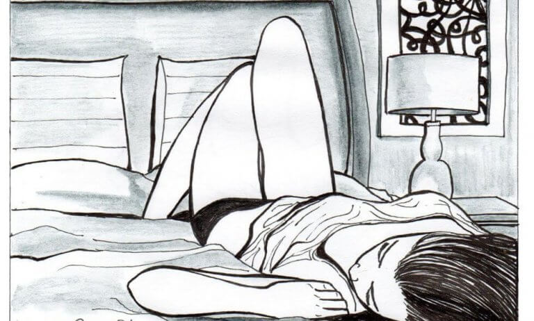 Kvinna som är singel i säng