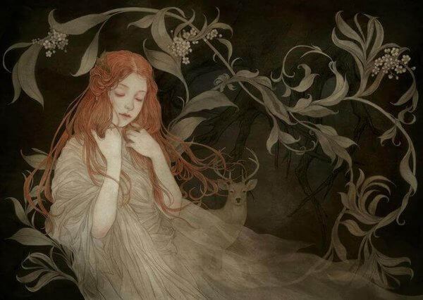 Blundande kvinna som försöker förlåta