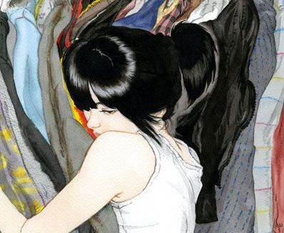 Kvinna kramar kläder