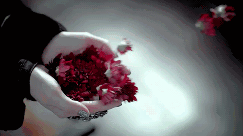 Blommor blåser ur händer och representerar Konfucius tankar om dygd