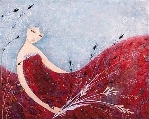 Kvinna i röd klänning