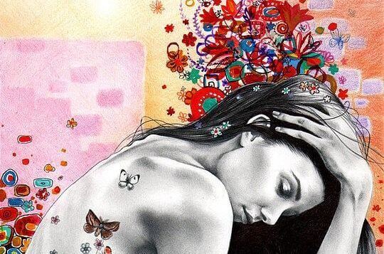 Kvinna med fjärilar som bär på den emotionella bördan