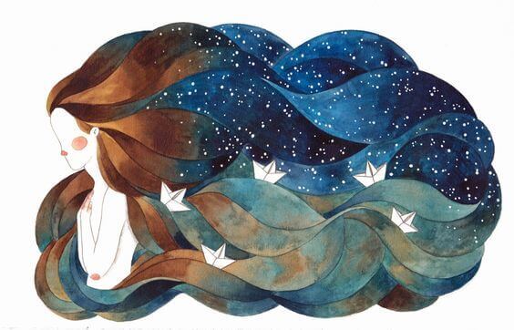 Kvinna med enormt hår och vanföreställningar som motarbetar henne