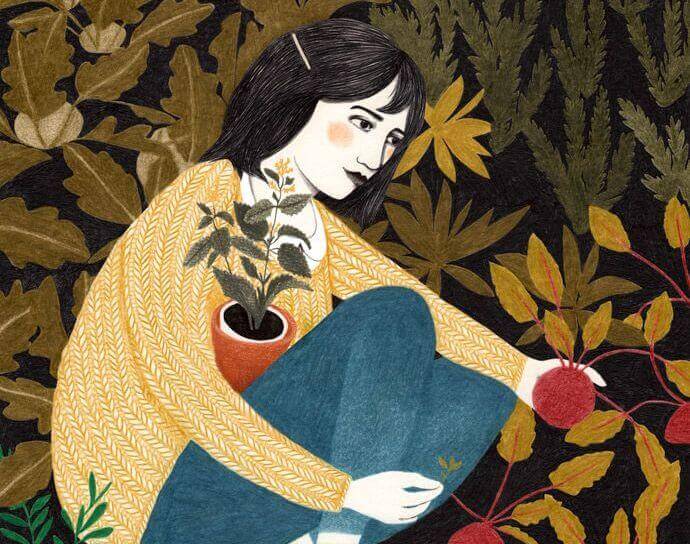 Kvinna bland växter