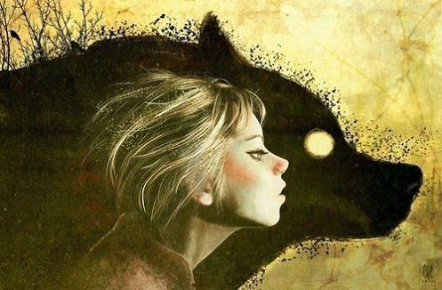 Flicka och varg som illustrerar vikten av att se upp var du går.