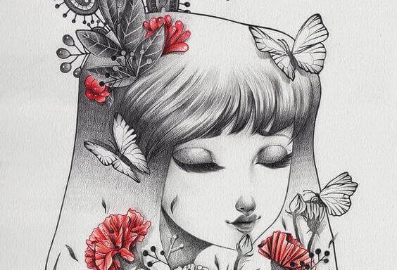 Flicka med blommor som vet att hon kan