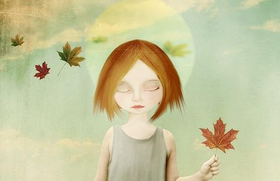 Flicka med löv