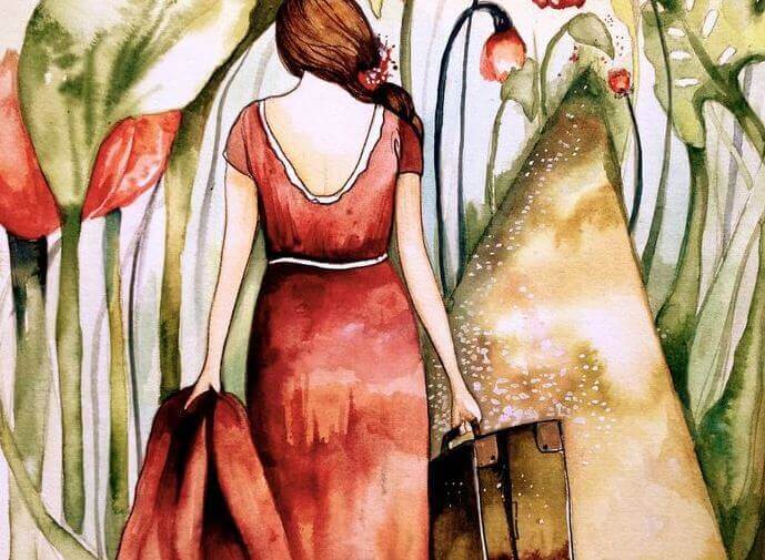 Kvinna på gångväg