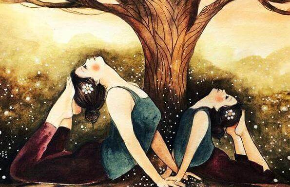Kvinnor vid träd