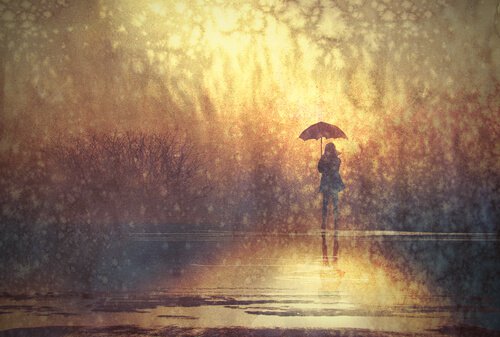 Ensam person i regnet