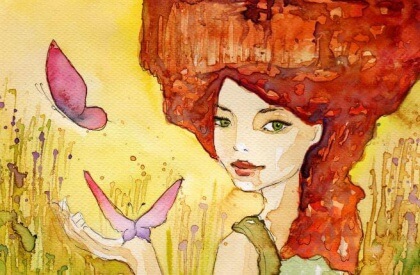 Kvinna med fjärilar som bevarar glädje