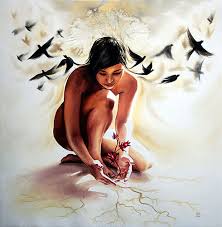 Kvinna med planta som inte är självupptagen