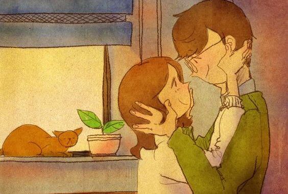 Lyckligt par som uppnår emotionell avklädning