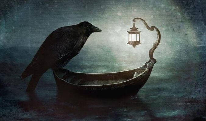 Kråka på båt som har mod nära döden