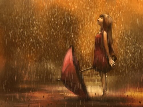 Flicka i regnet
