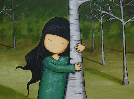 Flicka kramar träd